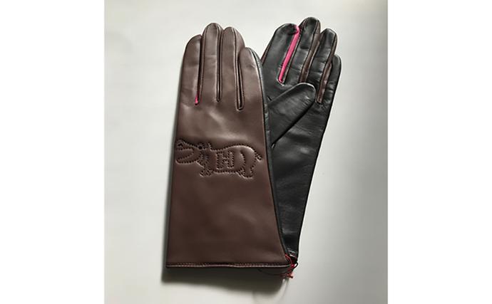 香川県東かがわ市のふるさと納税 スマホ対応羊革レディース手袋（HIPPO`刺繍）