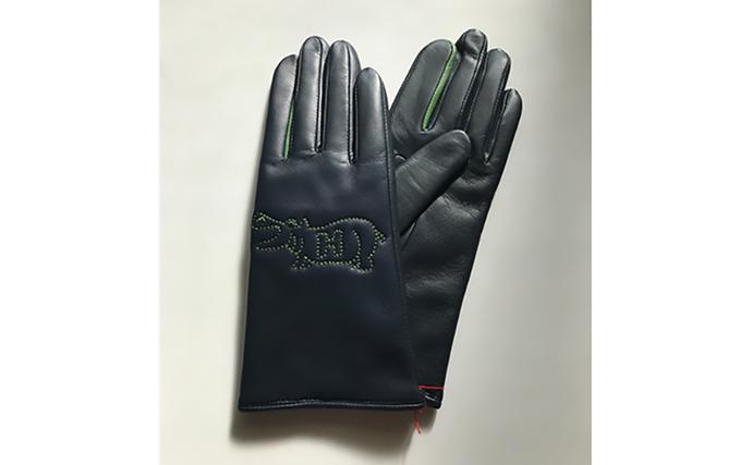 香川県東かがわ市のふるさと納税 スマホ対応羊革レディース手袋（HIPPO`刺繍）