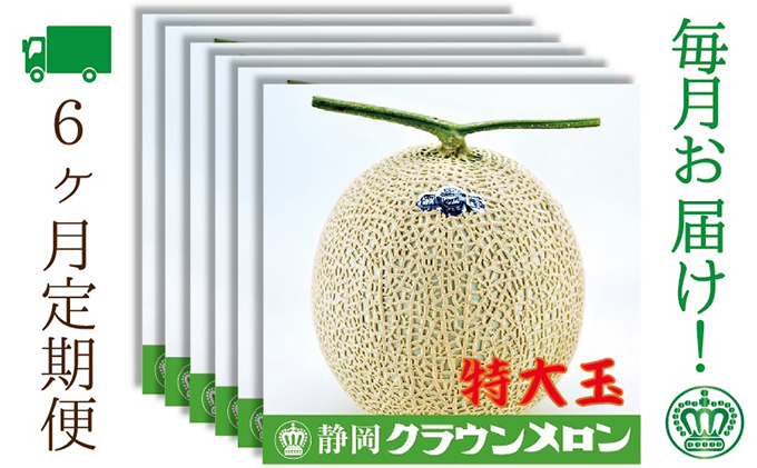 静岡県袋井市のふるさと納税 【6ヶ月定期便】クラウンメロン（白等級）特大玉　1玉入 果物類 メロン青肉