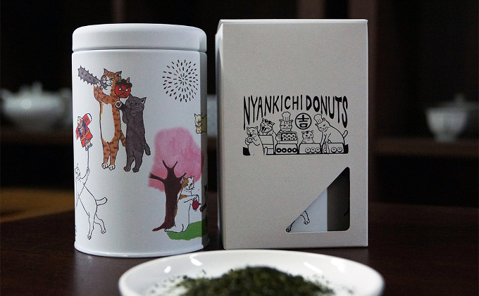 京都府宇治田原町のふるさと納税 ネコ缶とほっこりお茶セット（京都深蒸し茶入）〈お茶 茶 煎茶 緑茶 深むし 深蒸し茶 京都 缶 ネコ 猫 茶筒 お茶缶 飲料 保存缶〉 加工食品