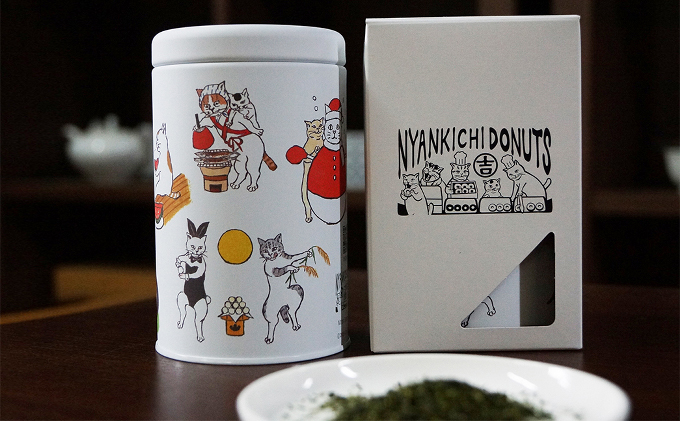 京都府宇治田原町のふるさと納税 ネコ缶とほっこりお茶セット（京都深蒸し茶入）〈お茶 茶 煎茶 緑茶 深むし 深蒸し茶 京都 缶 ネコ 猫 茶筒 お茶缶 飲料 保存缶〉 加工食品
