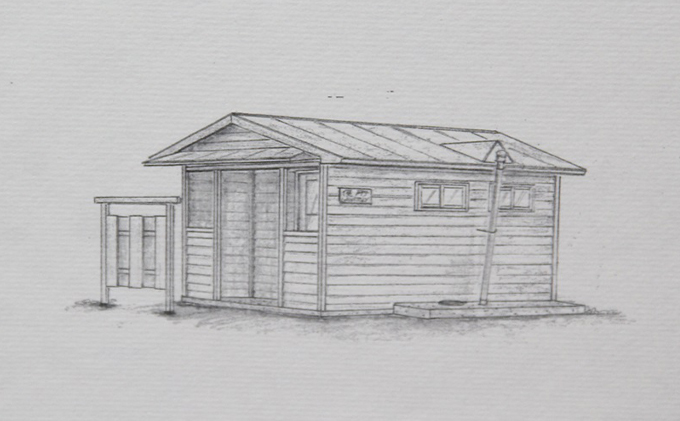 北海道南富良野町のふるさと納税 映画「鉄道員（ぽっぽや）」ロケセットデザイン画（複写）【幌舞駅（幾寅駅）便所】 北海道 南富良野町 デザイン画 映画 鉄道員 ぽっぽや インテリア 地域のお礼の品 絵画