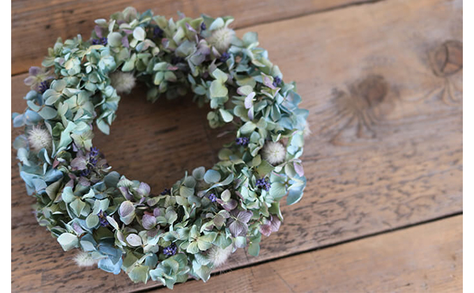 北海道上富良野町のふるさと納税 富良野 花七曜 あじさいのリースドライフラワー インテリア 雑貨 日用品