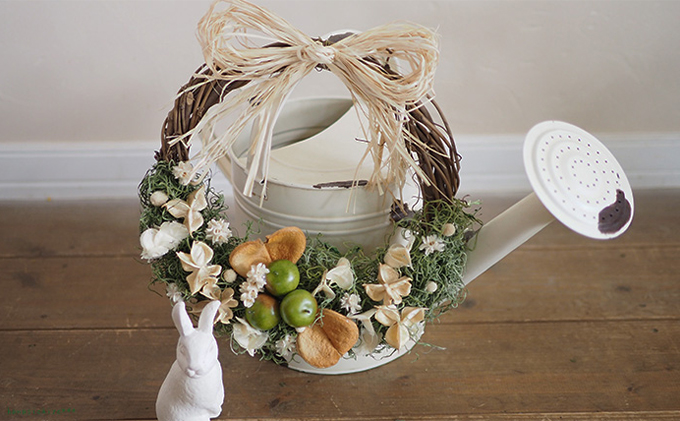 北海道上富良野町のふるさと納税 富良野 花七曜 青リンゴのリースL＊シンプル インテリア 雑貨 日用品