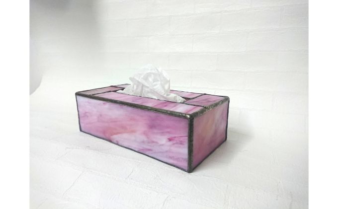ステンドグラスのボックスティッシュケース(高さ7cm)[52210528] 工芸品 インテリア