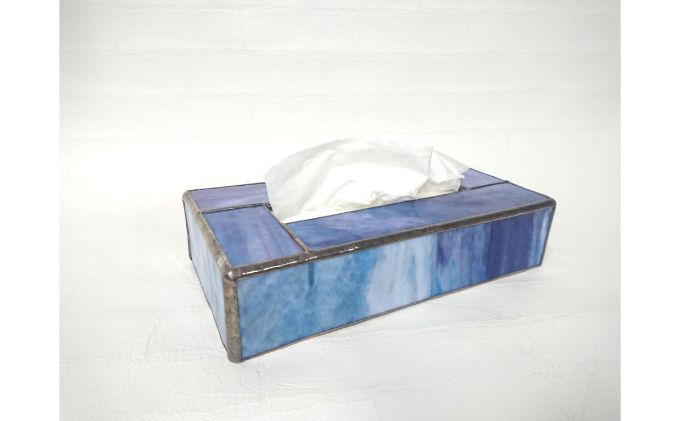 ステンドグラスのボックスティッシュケース(高さ5cm)[52210529] 工芸品 インテリア