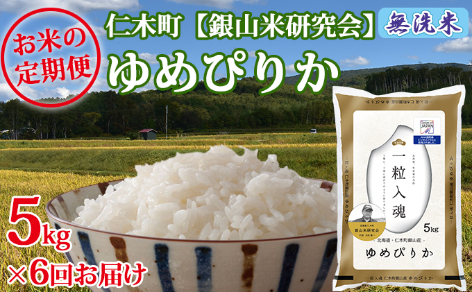 北海道仁木町のふるさと納税 【2025年産米】6ヵ月 定期便 銀山米研究会の無洗米＜ゆめぴりか＞5kg　ご飯 ライス 白米 ブランド米 おにぎり お弁当 北海道産 産地直送 ご飯 時短 朝ごはん 夜ごはん 昼ごはん [株式会社 松原米穀]