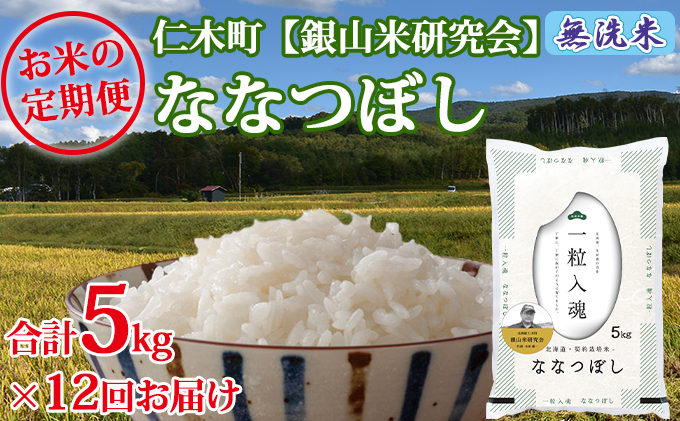 北海道仁木町のふるさと納税 【2025年産米】12ヵ月 定期便 銀山米研究会の無洗米＜ななつぼし＞5kg　ご飯 ライス 白米 和食 炭水化物 主食 おにぎり お弁当 銘柄米 ブランド米 産地直送 [株式会社 松原米穀]