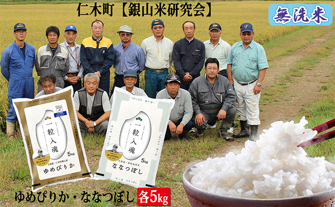 北海道仁木町のふるさと納税 【2025年産米】銀山米研究会の無洗米＜ゆめぴりか＆ななつぼし＞セット（計10kg）　ご飯 ライス 白米 ブランド米 おにぎり お弁当 北海道産 産地直送 時短 朝ごはん 夜ごはん 昼ごはん [株式会社 松原米穀]