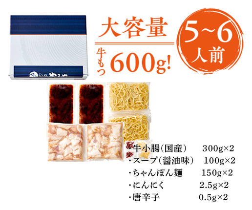 福岡県篠栗町のふるさと納税 もつ鍋セット　牛もつたっぷり600g！大容量5-6人前　博多もつ鍋やまや　国産牛もつ　篠栗町本社　AZ039
