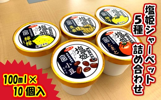高知県田野町のふるさと納税 塩姫シャーベット ５種詰め合わせセット 100ml×10個 柚子 檸檬 トマト 生姜 小豆 ミネラル 田野屋塩二郎 天日塩 アイス あいす シャーベット 冷凍