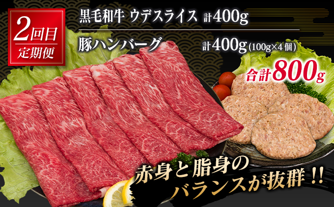 宮崎県日南市のふるさと納税 3か月 お楽しみ 定期便 黒毛和牛 スライス 豚 ハンバーグ 総重量2.4kg 牛肉 豚肉 国産 すき焼き しゃぶしゃぶ 肩ロース ウデ モモ 食品 おかず お弁当 グルメ 贅沢 ご褒美 お祝 人気 おすすめ 詰め合わせ お取り寄せ ミヤチク 宮崎県 日南市 送料無料_GE15-25