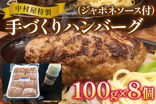 福岡県大木町のふるさと納税 中村屋特製　手づくりハンバーグ（100g×8個　ソース付）　AM001