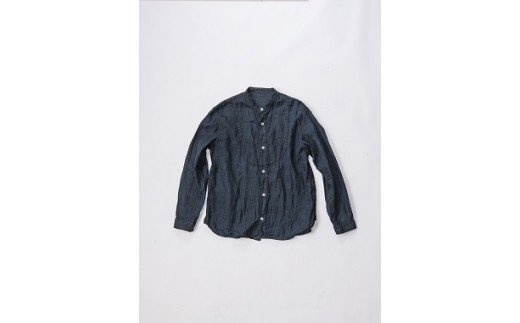 手染めリネン切替シャツ サイズ1 BLACK (泥藍染)
