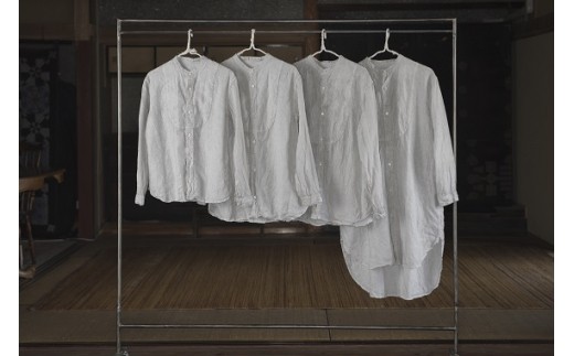 福岡県大木町のふるさと納税 手染めリネン切替シャツ サイズ１LIGHT GRAY（薄墨染）　AO022