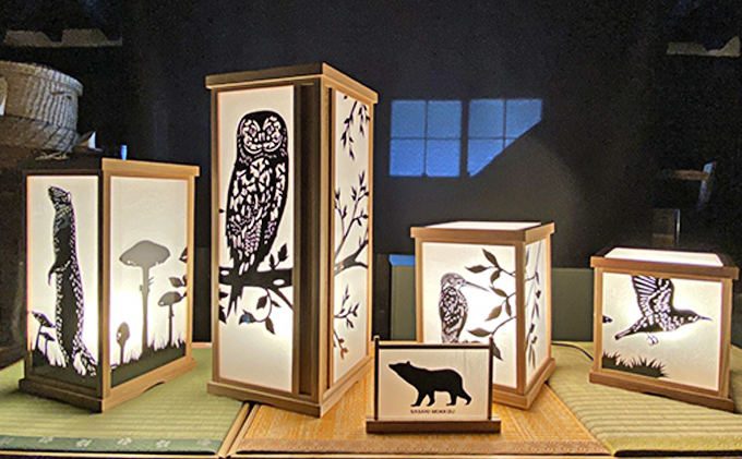 切り絵のあんどん フクロウ 笹木木工×早川鉄兵 電源コード付き 行燈