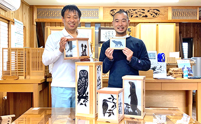 切り絵のあんどん フクロウ 笹木木工×早川鉄兵 電源コード付き 行燈