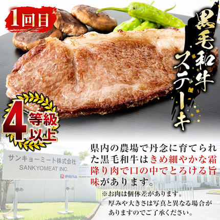 鹿児島県志布志市のふるさと納税 【定期便全2回】鰻と肉の定期便！ステーキ4枚と鰻蒲焼4尾をお届け！ t0054-004